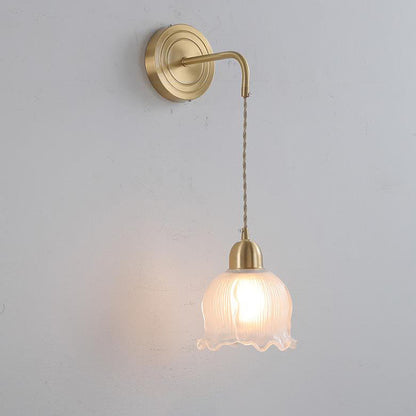 Nordic Glass Flower Petal Copper 1-Light Wall Sconce Lamp
