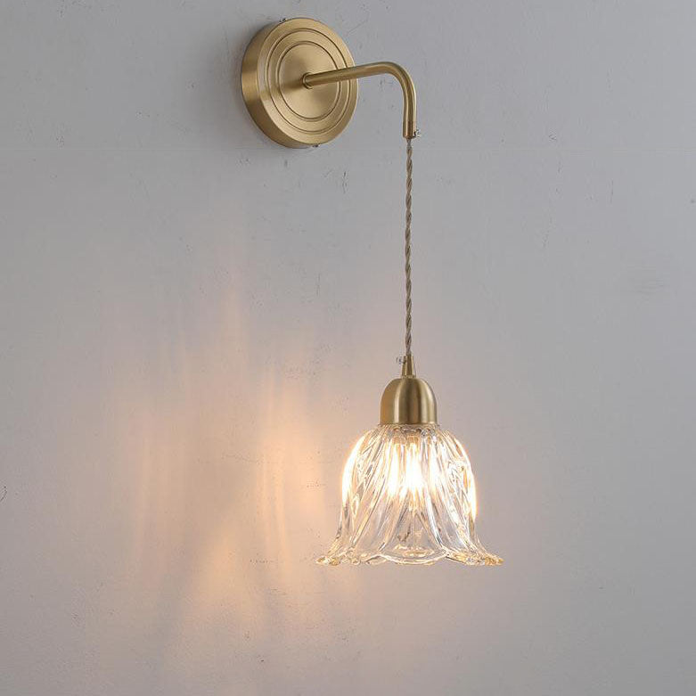 Nordic Glass Flower Petal Copper 1-Light Wall Sconce Lamp