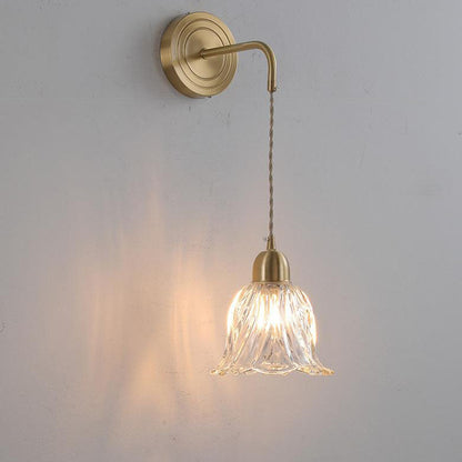 Nordic Glass Flower Petal Copper 1-Light Wall Sconce Lamp
