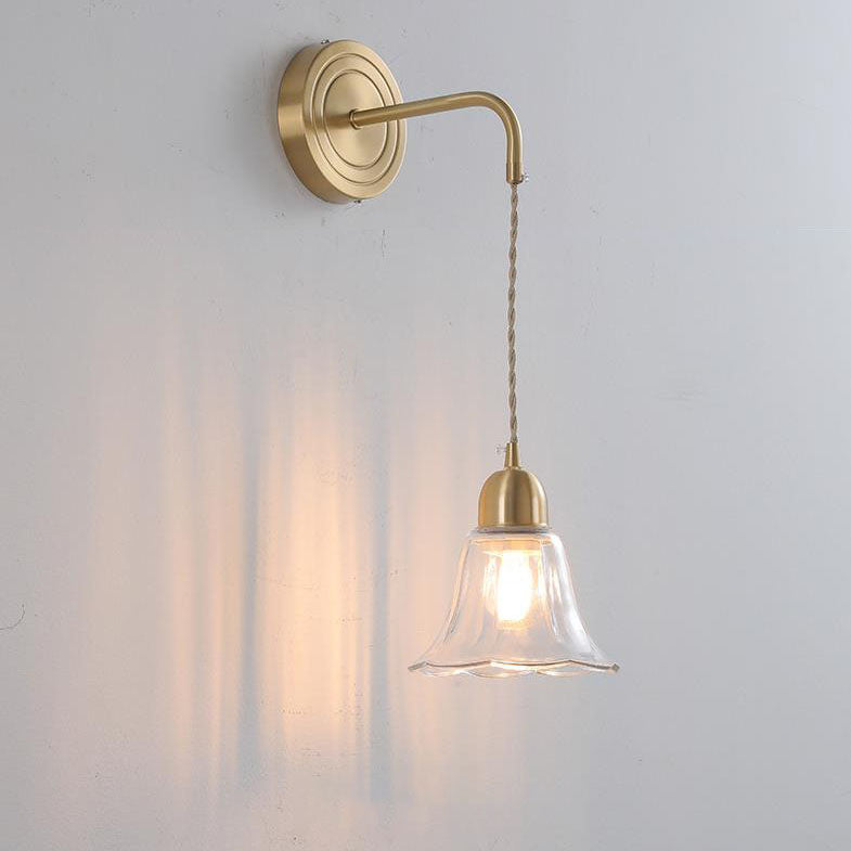 Nordic Glass Flower Petal Copper 1-Light Wall Sconce Lamp