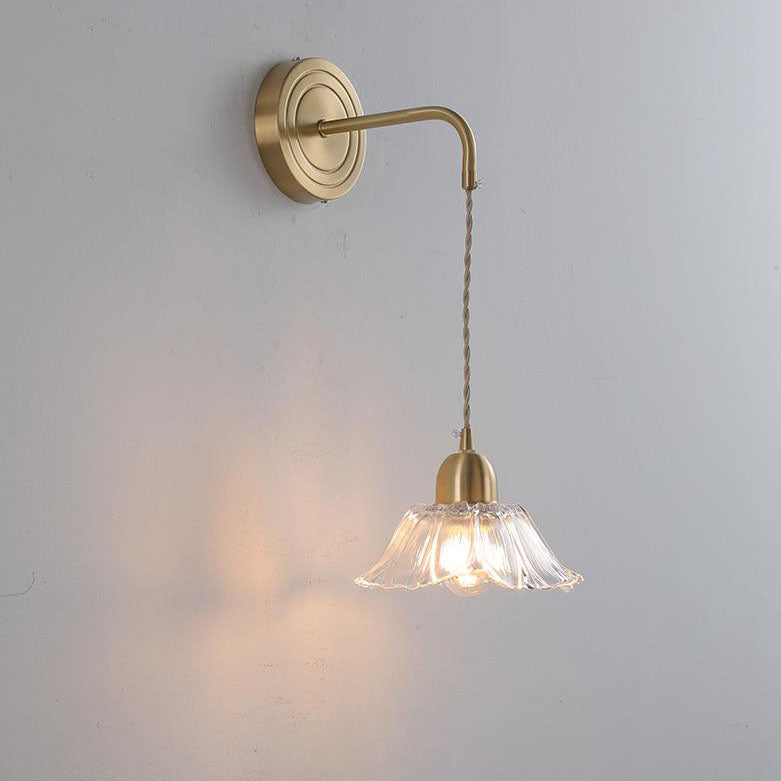 Nordic Glass Flower Petal Copper 1-Light Wall Sconce Lamp