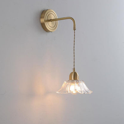 Nordic Glass Flower Petal Copper 1-Light Wall Sconce Lamp