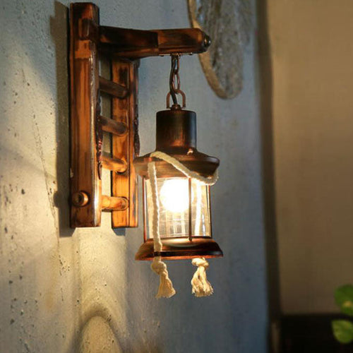 Kerosene Bamboo Base Iron Twine 1-Light Wall Sconce Lamp