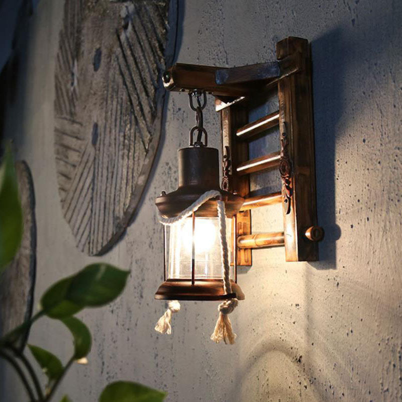 Kerosene Bamboo Base Iron Twine 1-Light Wall Sconce Lamp