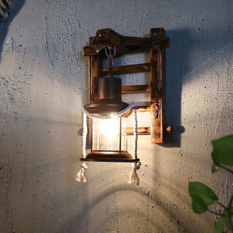 Kerosene Bamboo Base Iron Twine 1-Light Wall Sconce Lamp