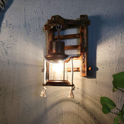 Kerosene Bamboo Base Iron Twine 1-Light Wall Sconce Lamp