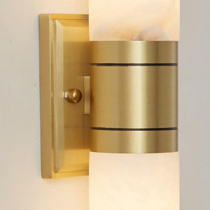 Mid-Century Marble Column Copper 2-Light Wall Sconce Lamp