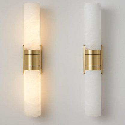 Mid-Century Marble Column Copper 2-Light Wall Sconce Lamp