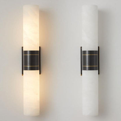 Mid-Century Marble Column Copper 2-Light Wall Sconce Lamp