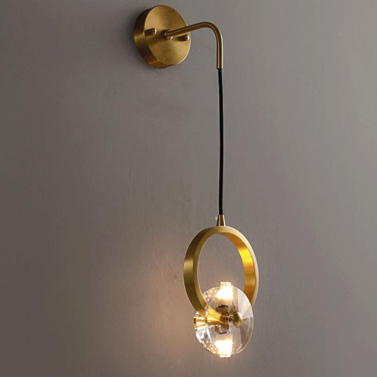 Golden Copper Circle Ring Crystal 1-Light Wall Sconce Lamp