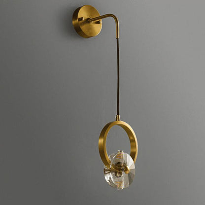 Golden Copper Circle Ring Crystal 1-Light Wall Sconce Lamp