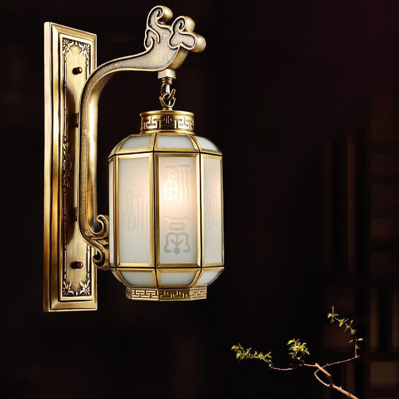 Chinese Frosted Glass Shade 1-Light Wall Sconce Lamp