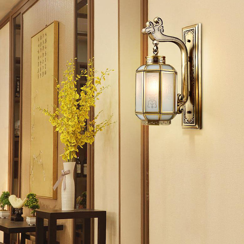 Chinese Frosted Glass Shade 1-Light Wall Sconce Lamp