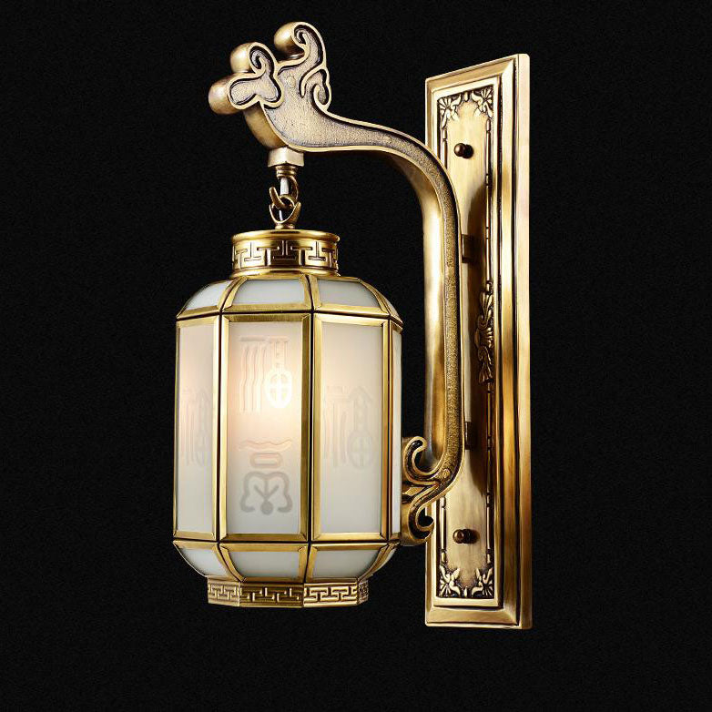 Chinese Frosted Glass Shade 1-Light Wall Sconce Lamp