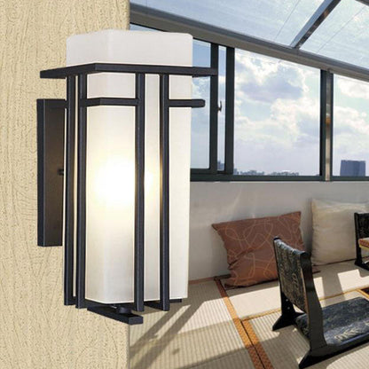Chinese Glass Lampshade 1-Light Outdoor Wall Sconce Lamp