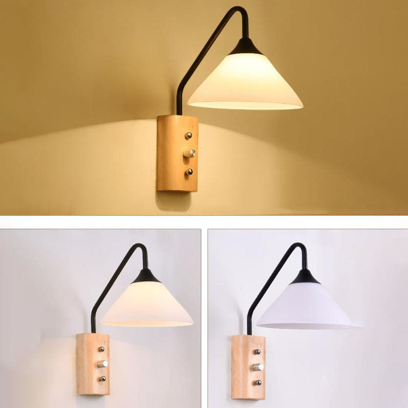 Japanese Iron Glass Lampshade 1-Light Wall Sconce Lamp