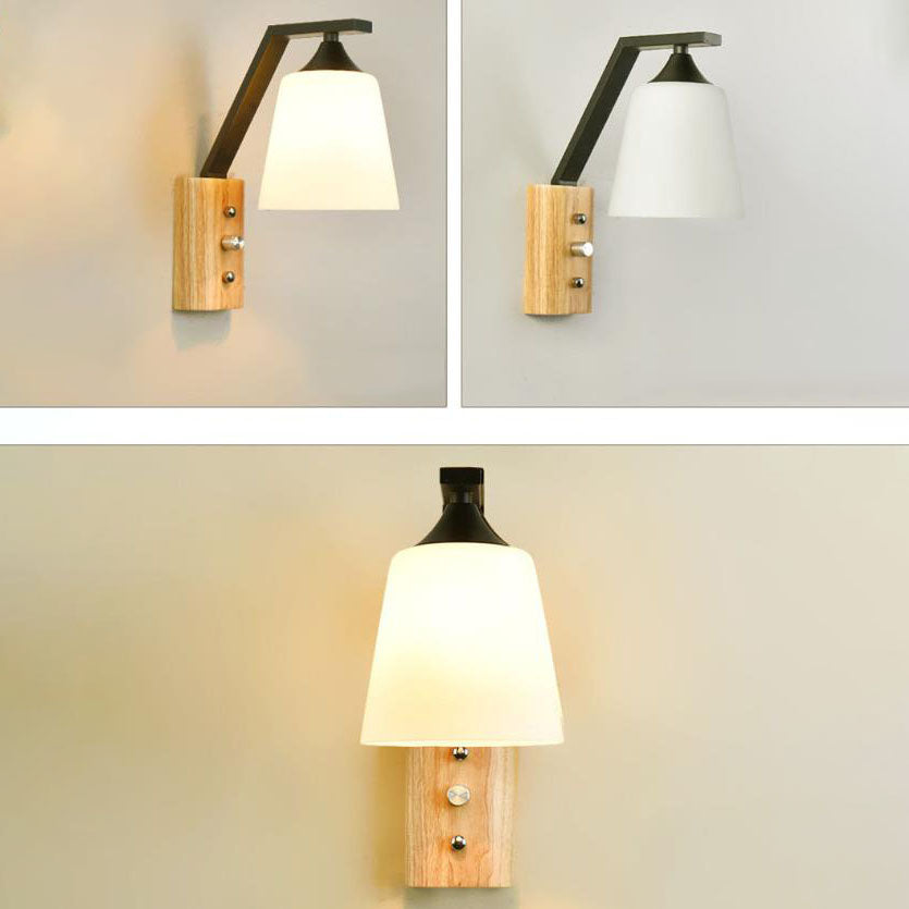 Japanese Iron Glass Lampshade 1-Light Wall Sconce Lamp