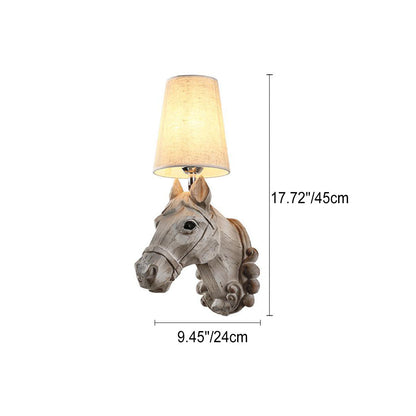 Resin Horse Head Fabric Lampshade 1-Light Wall Sconce Lamp
