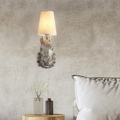 Resin Horse Head Fabric Lampshade 1-Light Wall Sconce Lamp