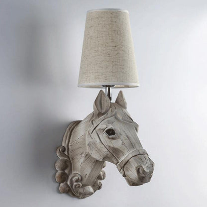 Resin Horse Head Fabric Lampshade 1-Light Wall Sconce Lamp
