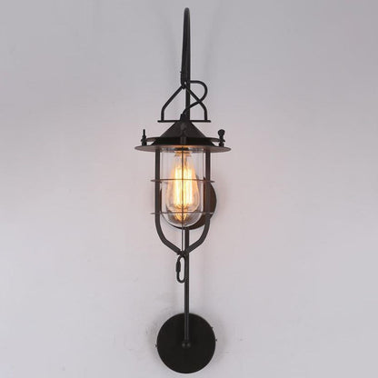 Iron Glass Cage Curved Arm 1-Light Wall Sconce Lamp