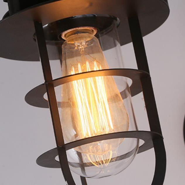Iron Glass Cage Curved Arm 1-Light Wall Sconce Lamp