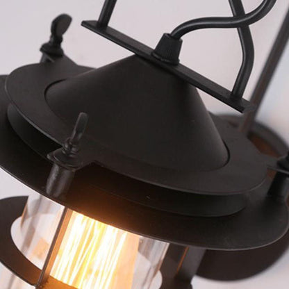 Iron Glass Cage Curved Arm 1-Light Wall Sconce Lamp