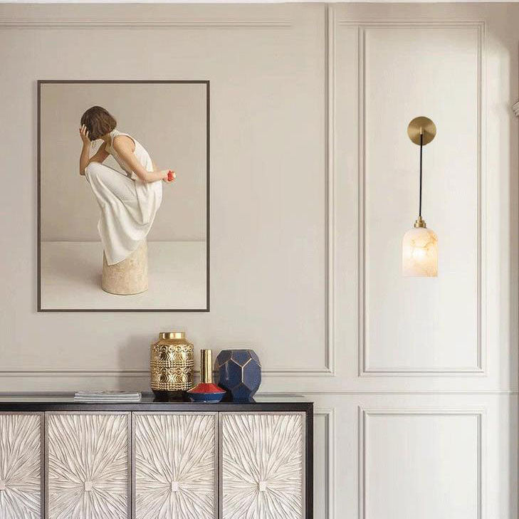 Light Luxury Marble Column Copper 1-Light Wall Sconce Lamp