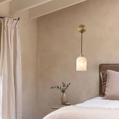 Light Luxury Marble Column Copper 1-Light Wall Sconce Lamp