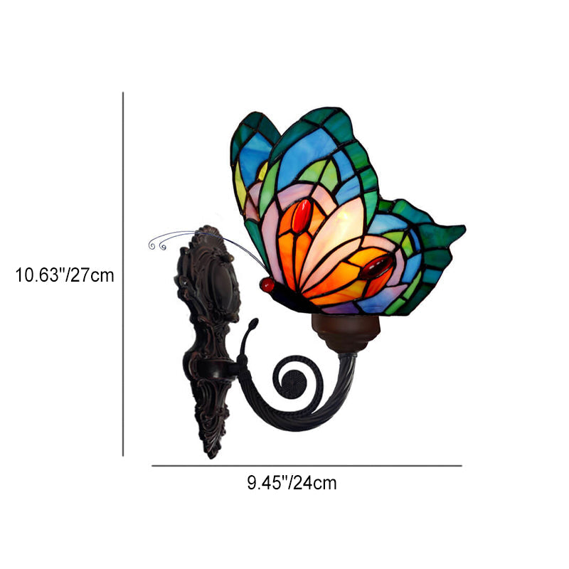 Tiffany Glass Butterfly Shade 1-Light Wall Sconce Lamp