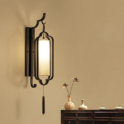 Chinese Fabric Cylindrical Shade 1-Light Wall Sconce Lamp