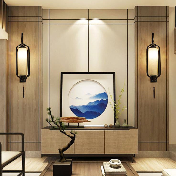 Chinese Fabric Cylindrical Shade 1-Light Wall Sconce Lamp