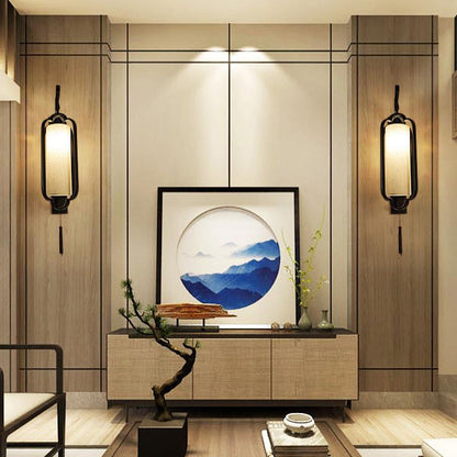 Chinese Fabric Cylindrical Shade 1-Light Wall Sconce Lamp
