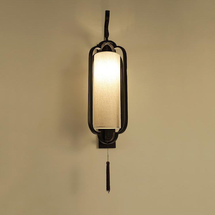 Chinese Fabric Cylindrical Shade 1-Light Wall Sconce Lamp