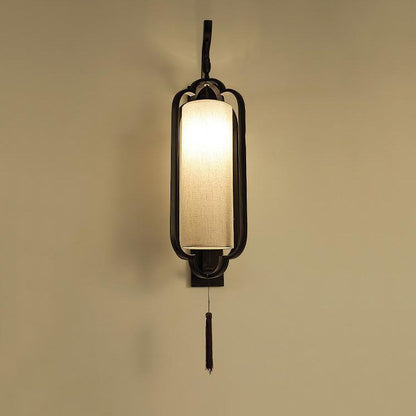 Chinese Fabric Cylindrical Shade 1-Light Wall Sconce Lamp