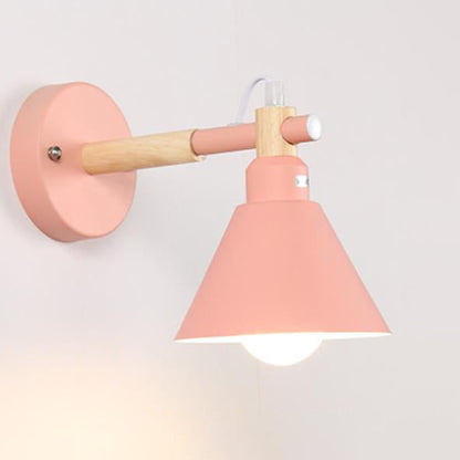 Macaron Iron Trumpet Shaped Wood 1-Light Wall Sconce Lamp