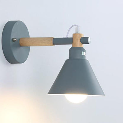 Macaron Iron Trumpet Shaped Wood 1-Light Wall Sconce Lamp