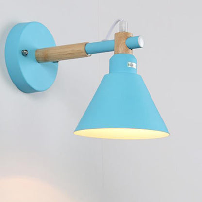 Macaron Iron Trumpet Shaped Wood 1-Light Wall Sconce Lamp