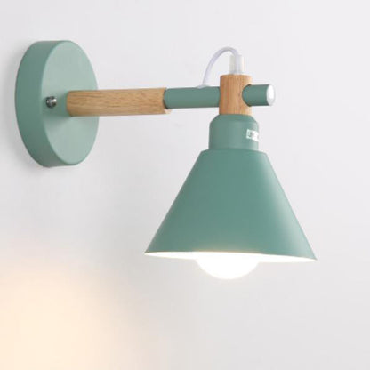 Macaron Iron Trumpet Shaped Wood 1-Light Wall Sconce Lamp