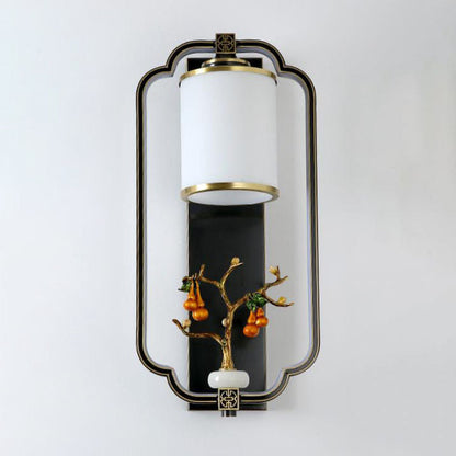 Chinese Jade Copper Square Oval 1- Light Wall Sconce Lamp