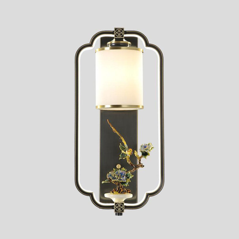 Chinese Jade Copper Square Oval 1- Light Wall Sconce Lamp