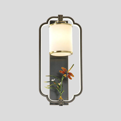 Chinese Jade Copper Square Oval 1- Light Wall Sconce Lamp