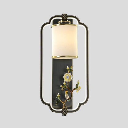 Chinese Jade Copper Square Oval 1- Light Wall Sconce Lamp