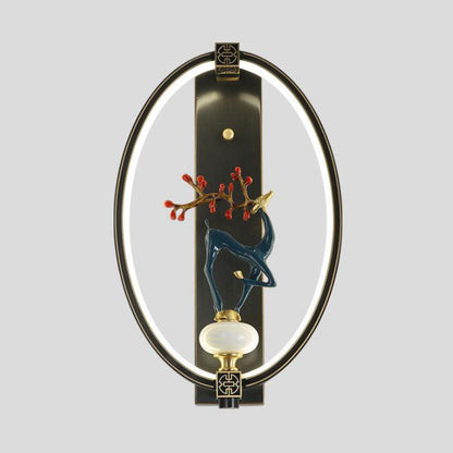 Chinese Jade Copper Square Oval 1- Light Wall Sconce Lamp