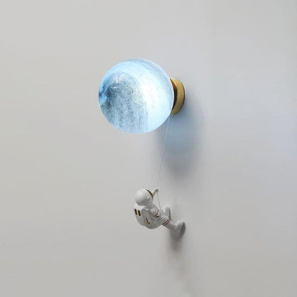 Contemporary Creative Orb Astronaut Iron Resin 1-Light Wall Sconce Lamp For Bedroom