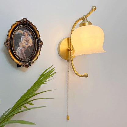 French Bracket Flower Glass Shade 1-Light Wall Sconce Lamp