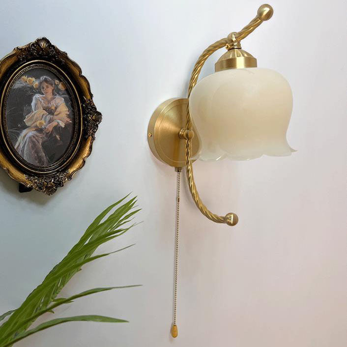 French Bracket Flower Glass Shade 1-Light Wall Sconce Lamp