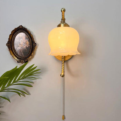 French Bracket Flower Glass Shade 1-Light Wall Sconce Lamp