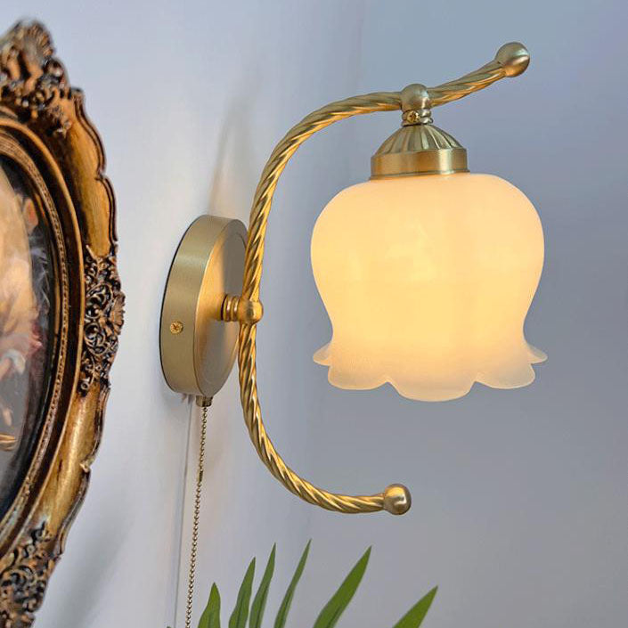 French Bracket Flower Glass Shade 1-Light Wall Sconce Lamp