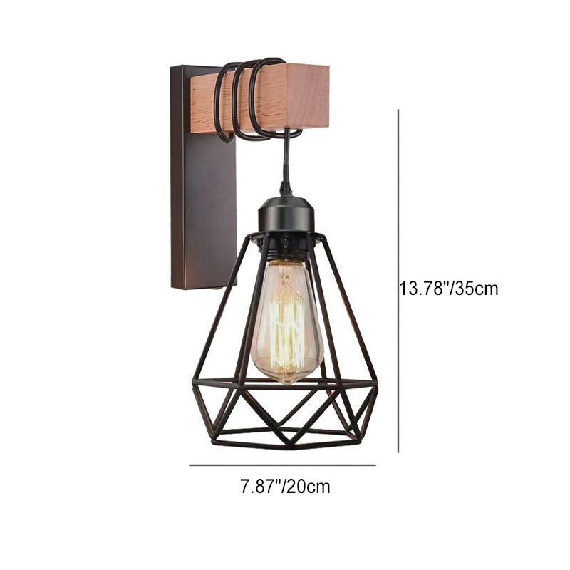 Oval Diamond Solid Wood Iron 1-Light Wall Sconce Lamp